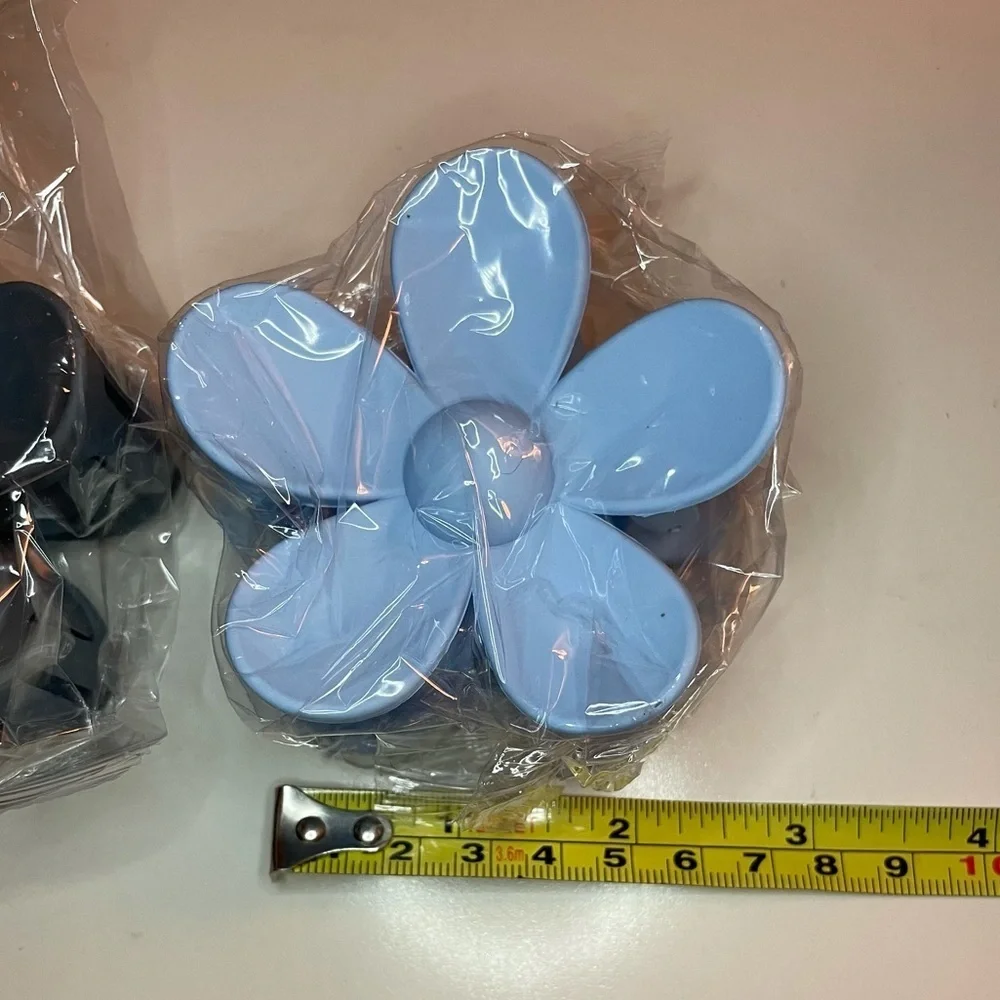 Large Flower Hair Accessories Claw Hair Clips Set of 2 Navy Blue & Baby Blue